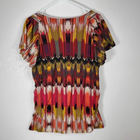 Worthington Womans Top 1X  Multicolor Pleated V-Neck Draping Short Sleeve Shirt - Picture 7 of 7